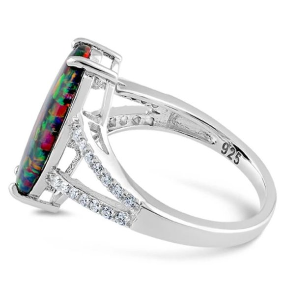 925 STERLING SILVER Lab Created Black Opal CZ Ring - Picture 14 of 16